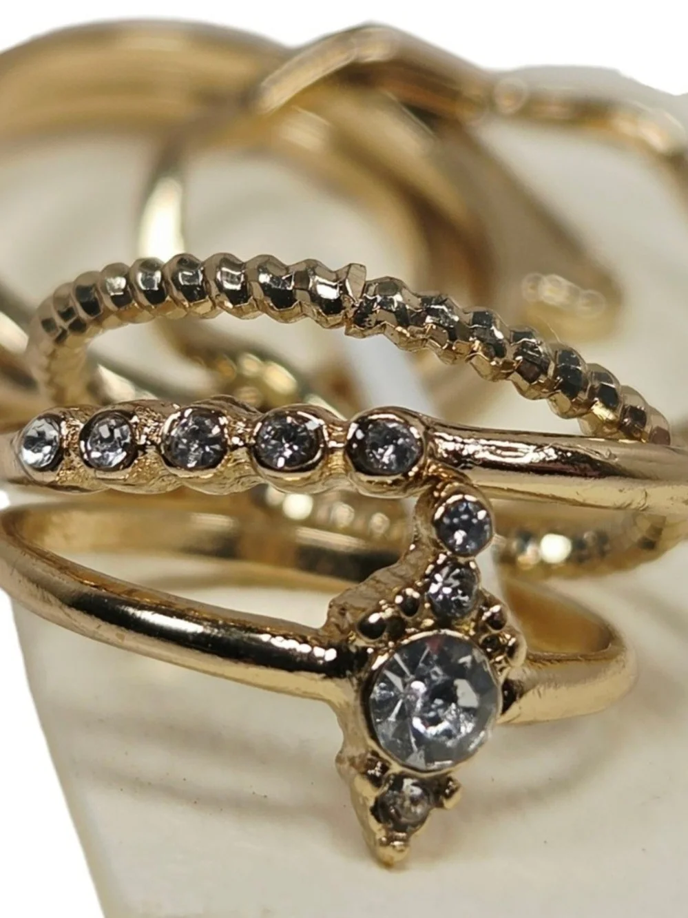 NWT World Market Gold-Tone and Rhinestone Mixed Stackable Fashion Ring Set
